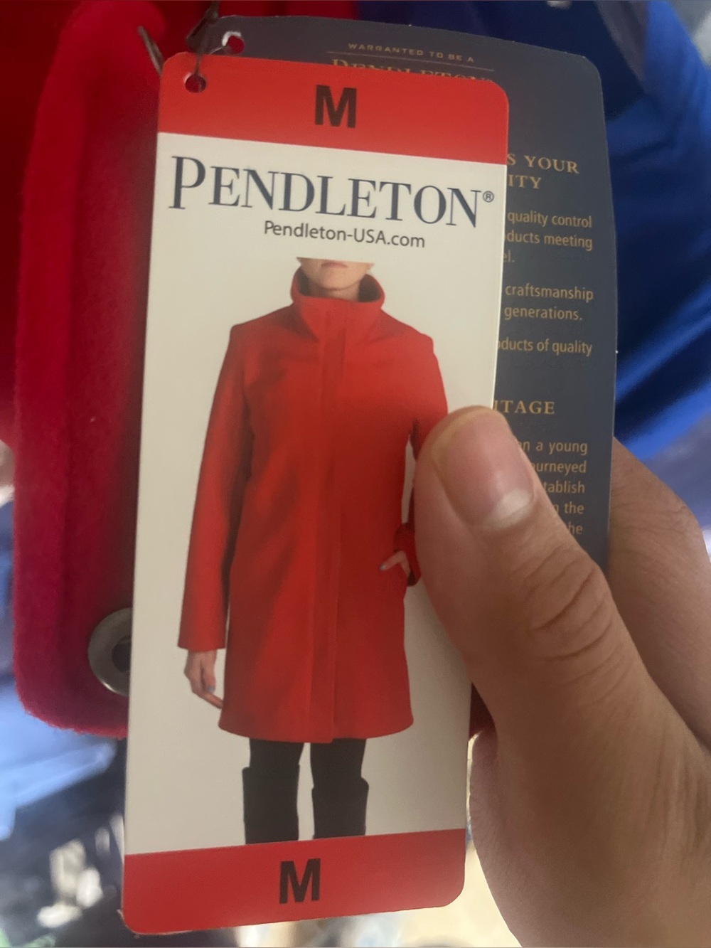 Pendleton Red Wool Pea Coat with Zip & Snap Front - Picture 4 of 6